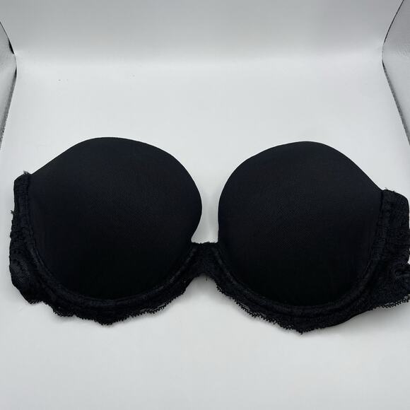NATORI Size 32D Black Strapless Underwire Bra Feather Plunge Padded NEW 731023 - Picture 1 of 6
